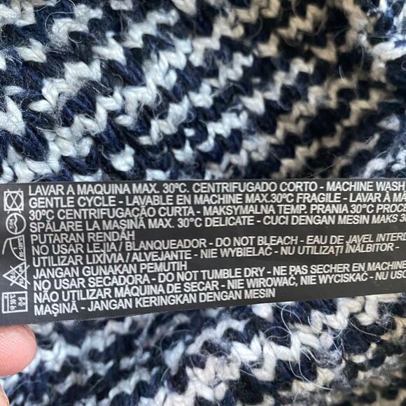 Zara Sweater CoatIigan Blue White Oversized Jacquard Fringe Open Duster boho - Picture 10 of 12